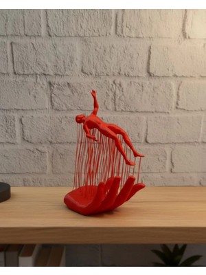 Pileli Store 3D El Formlu Insan Figürü Kırmızı Soyut Tasarım Dekoratif Biblo 12X18 cm