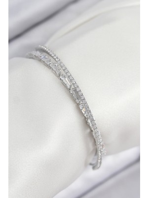İlkyaz Fashion Pirinç Zirkon Taşlı Su Yolu Model Gümüş Renk Kadın Bileklik - TJ-BB7882