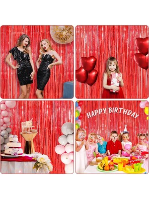 İlkyaz Fashion Kırmızı Renk Ekstra Metalize Parlak Saçaklı Arka Fon Perde Ithal 1x2 Metre