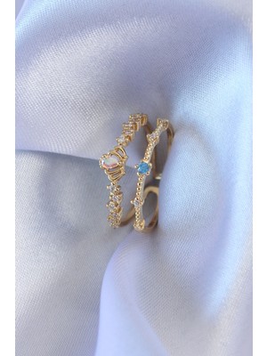 İlkyaz Fashion Gold Renk Zirkon Taşlı Taç Figür Pirinç Kadın Yüzük - TJ-BYK2706