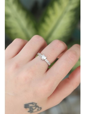 İsmiyle Al Pirinç Gümüş Renk Ayarlanabilir Zirkon Taşlı Minimal Kalp Yüzük