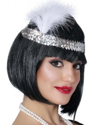 İlkyaz Fashion Gümüş Renk Tüylü Çarliston Saç Bandı Kafa Bandı