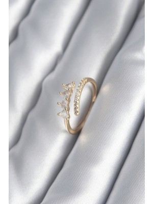 İlkyaz Fashion Pirinç Gold Renk Kalp Zirkon Taş Detay Kadın Yüzük - TJ-BYK2987