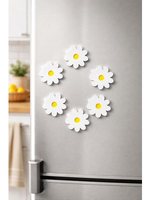 nextprintx 6 Lı Sert Plastik Mıknatıslı Papatya Buzdolabı Süsü Dolap Magneti