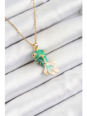 İlkyaz Fashion 316L Çelik Zincir Yeşil Balık Model Gold Renk Kadın Kolye - TJ-BKO10323