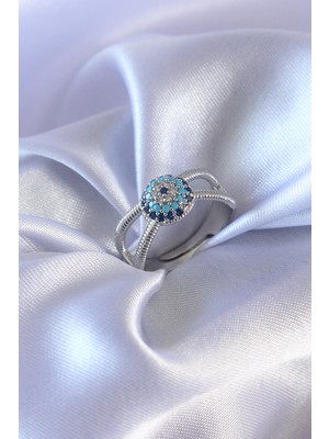 İsmiyle Al Gümüş Renk Nazar Boncuk Model Kadın Yüzük