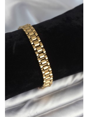 İlkyaz Fashion 316L Çelik Gold Renk 9 mm Kalınlık Erkek Bileklik - TJ-EB3770