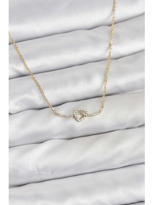 İlkyaz Fashion Pirinç Gold Renk Düğüm Kalp Model Kadın Kolye - TJ-BKO10807