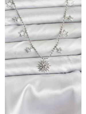 İlkyaz Fashion Pirinç Gümüş Renk Güneş Model Kadın Kolye - TJ-BKO10655