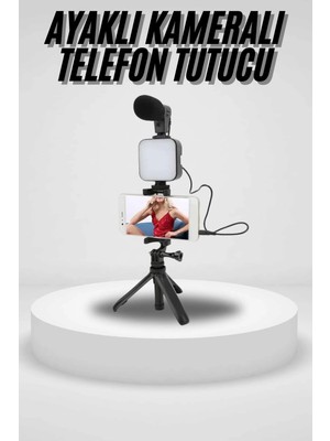 İlkyaz Fashion Akıllı Telefon Vlog Kiti Tripod Mini Mikrofonlu Telefon Tutucu