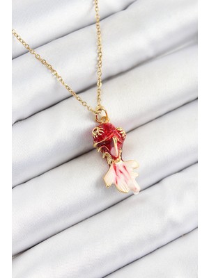 İlkyaz Fashion 316L Çelik Zincir Kırmızı Balık Model Gold Renk Kadın Kolye - TJ-BKO10325