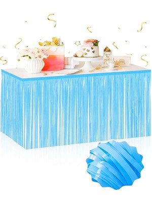 İlkyaz Fashion Kendinden Yapışkanlı Makaron Mavi Püsküllü Masa Eteği – 75 x 275 cm Parti Süslemesi