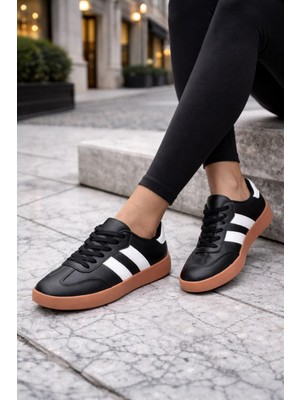 ModaOnn Kadın Günlük Spor Ayakkabı – Siyah Çift Şeritli, Taba Taban, Rahat ve Şık Tasarım