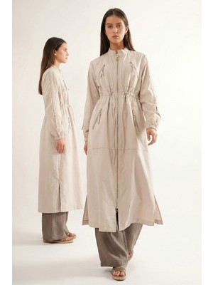 Ceremony Hakim Yaka Beli Büzgülü Önden Fermuar Detaylı Safari Kap Ceket 822 Taş