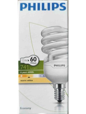 Philips 12 Watt E14 Ince Duy Sarı Işık Enerji Tasarruflu Spiralli Ampül