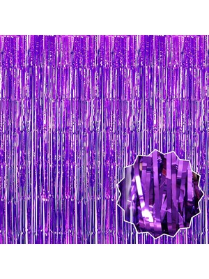 İlkyaz Fashion Mor Renk Ekstra Metalize Parlak Saçaklı Arka Fon Perde Ithal 1x2 Metre