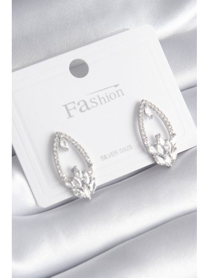 İlkyaz Fashion Pirinç Gümüş Renk Zirkon Taşlı Kadın Küpe - TJ-BKP8443