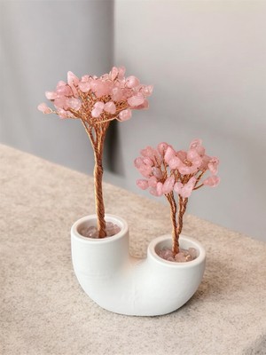 Home Pembe Kuvars Doğal Taş Aşk ve Sevgi Ağacı | El Yapımı Dekoratif Masaüstü Biblo