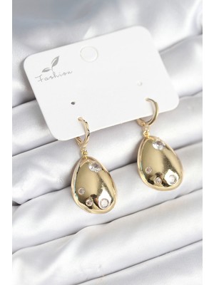 İsmiyle Al Gold Renk Pirinç Damla Model Kadın Küpe