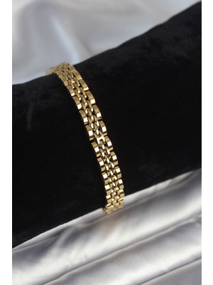 İlkyaz Fashion 316L Çelik 7 mm Kalınlıkta Gold Renkli Erkek Bileklik - TJ-EB3767