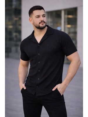 Pusula Sepeti Erkek Waffle Dokuma Açık Yakalı Düğmeli Regular Kalıp 3’lü Gömlek Seti - Siyah, Beyaz, Gri