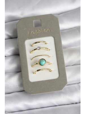 İlkyaz Fashion Pirinç Gold Renk 5'li Yüzük Seti - TJ-BYK3925