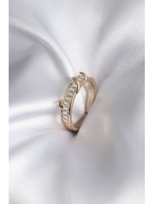 İlkyaz Fashion Pirinç Gold Renk Su Yolu Zirkon Taşlı Model Kadın Yüzük - TJ-BYK2915