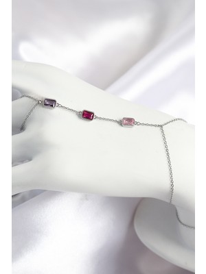 İlkyaz Fashion Pirinç Renkli Zirkon Taşlı Dikdörtgen Model Gümüş Renk Kadın Şahmeran - TJ-SN694