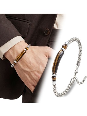 Fm 💎 Premium Kalplan Gözü Doğal Taşlı Ayarlanabilir Çelik Zincir Bileklik 31832B15D11  -  23 cm