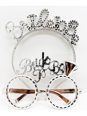 İlkyaz Fashion Bride To Be Yazılı Taç ve Bride To Be Yazılı Gözlük Seti Gümüş Renk