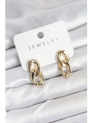 İlkyaz Fashion Pirinç Gold Renk Zincir Model Kadın Küpe - TJ-BKP11233