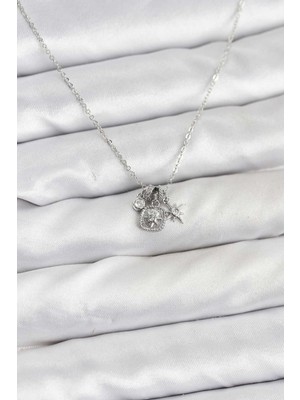 İlkyaz Fashion Pirinç Gümüş Renk Minimal Charmlı Kadın Kolye - TJ-BKO10804