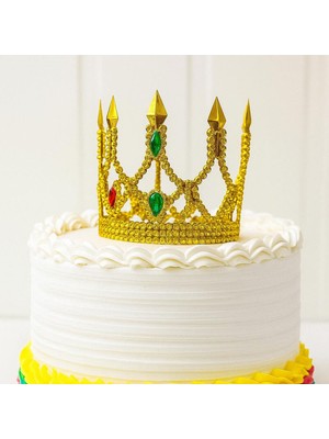 İlkyaz Fashion Altın Işıltılı Ince Pasta Tacı Pasta Üstü Taç Plastik Malzeme 8x8 cm