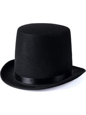 İlkyaz Fashion Ikinci Kalite Yetişkinler Için Siyah Renk Ringmaster Sihirbaz Şapkası Fötr Şapka 12 cm