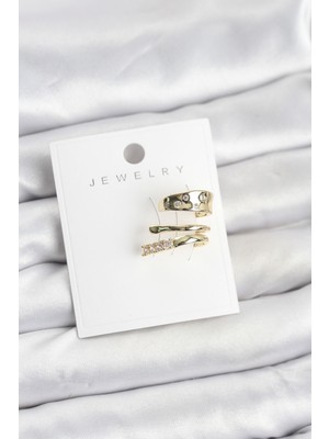 İlkyaz Fashion Gold Renk Zirkon Taşlı Pirinç Kıkırdak Küpe - TJ-BKP11613