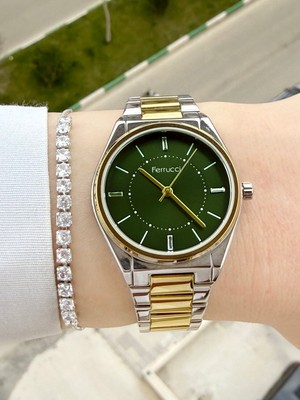 Ferrucci Kadın Kol Saati Gold Gümüş Renk ve Hediye Bileklik