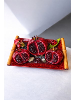 Home Dekoratif Nar Figürlü Tepsi | Bereket ve Şans Simgeli Masa Üstü Biblo