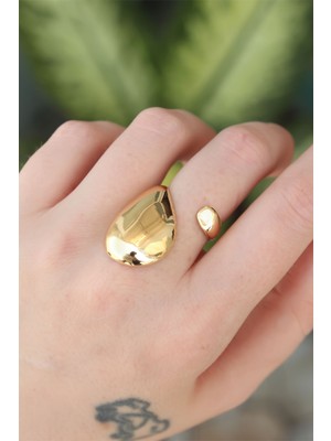 İlkyaz Fashion Pirinç Gold Renk Ayarlanabilir Iri Bombeli Yüzük - TJ-BYK3178