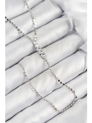 İlkyaz Fashion Pirinç Zirkon Taşlı Ezme Zincirli Model Gümüş Renk Y Kolye - TJ-BKO10464
