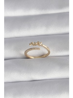 İlkyaz Fashion Pirinç Gold Renk Zirkon Taş Detay Kalp Model Kadın Yüzük - TJ-BYK3015