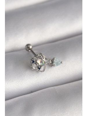 İlkyaz Fashion 316L Çelik Gümüş Renk Zirkon Taşlı Sallantı Kalp Detay Tragus Piercing - TJ-PR1361