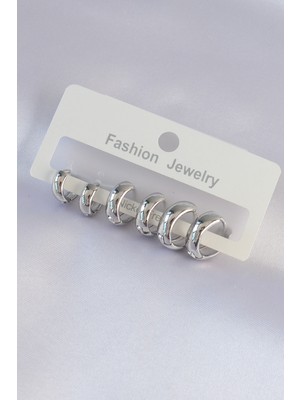 İlkyaz Fashion Pirinç Gümüş Renk Oval Bombeli Küpe Seti - TJ-BKP9001