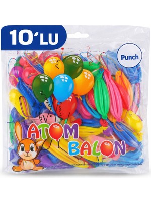 Twin Store Renkli Atom Balon Punch Balon Lastik Ipli Parti Balonu 10 Adet