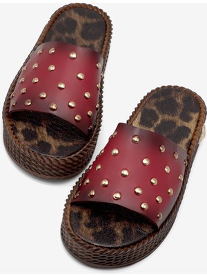 Tonny Black Kadın Kırmızı Poli Taban Düz Boncuk Detaylı Terlik