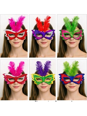 Tüylü Renkli Karton Parti Maskesi – 6 Renk Midastech