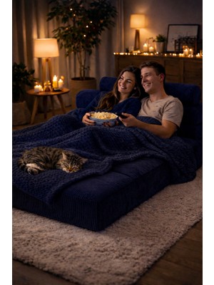 Puffiber Katlanabilir Ev Lüxs Sinema Yatağı 90X200 cm Fitilli Kadife Kumaş Çift Kişilik Yer Minderi Tv Sinema Koltuğu