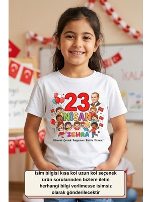 Asilcom Kişiye Özel 23 Nisan Çocuk Tişörtü Isim Baskılı – %100 Pamuk Ulusal Çocuk Bayramı Tişörtü