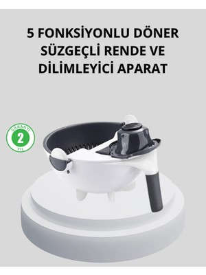 Derin Stok 5 Fonksiyonlu Döner Rende Süzgeçli Çok Amaçlı Sebze Doğrayıcı Kaymaz Tabanlı