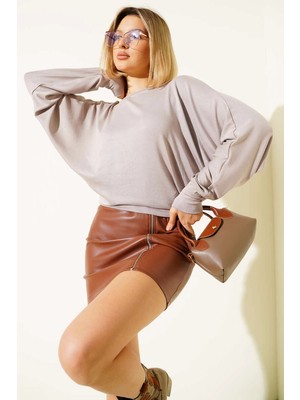 Epilons Sa Kol Salaş Bluz Vizon T4273