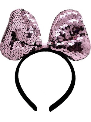 İlkyaz Fashion Renk Değiştiren Pullu Payetli Fiyonk Parti Tacı Pembe Gümüş Renk 20X16 cm